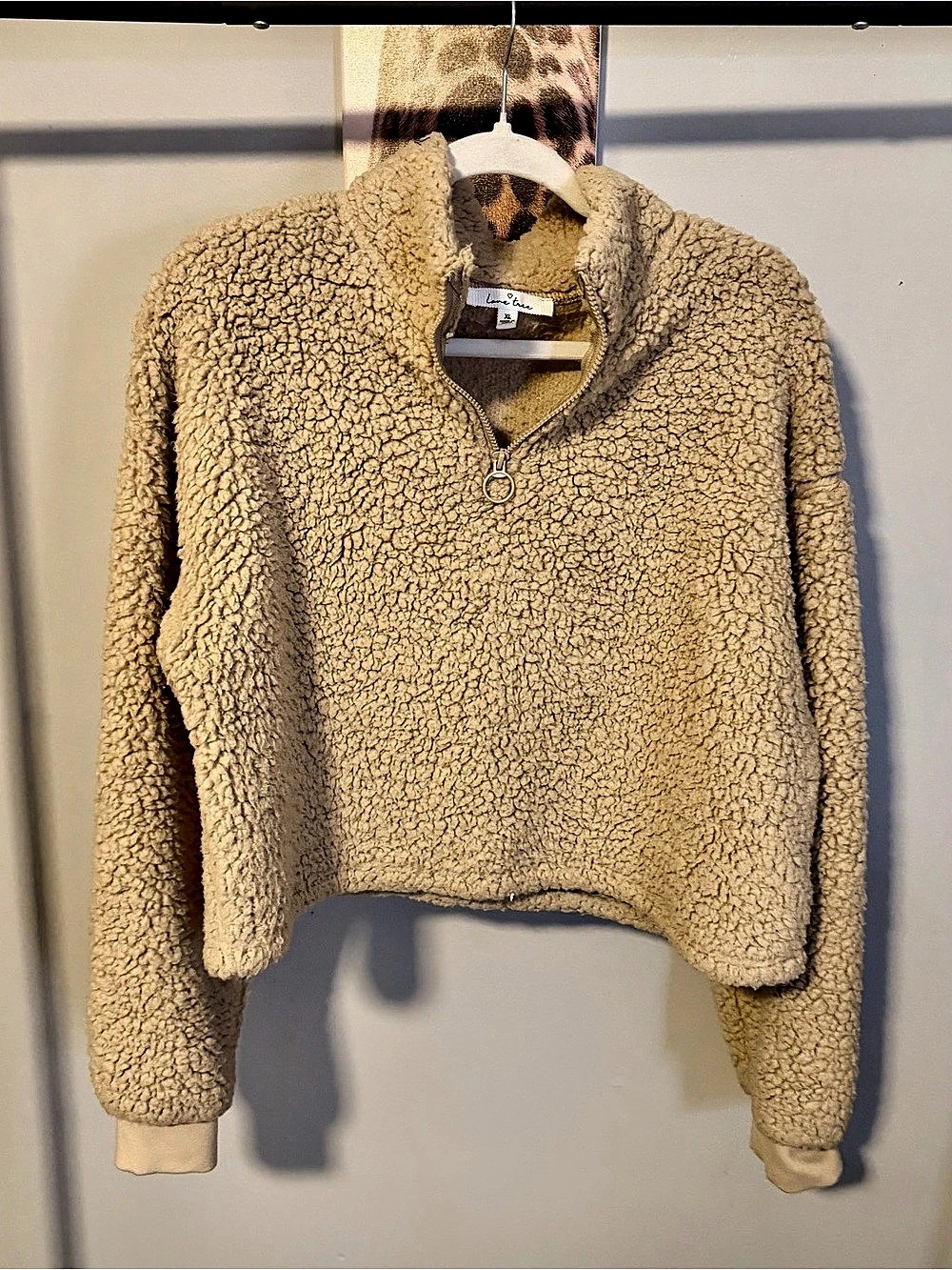 Love Tree Teddy Fleece Quarter-Zip Jacket Beige XL Like New